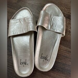 beek Metallic Champagne Slide Sandals
